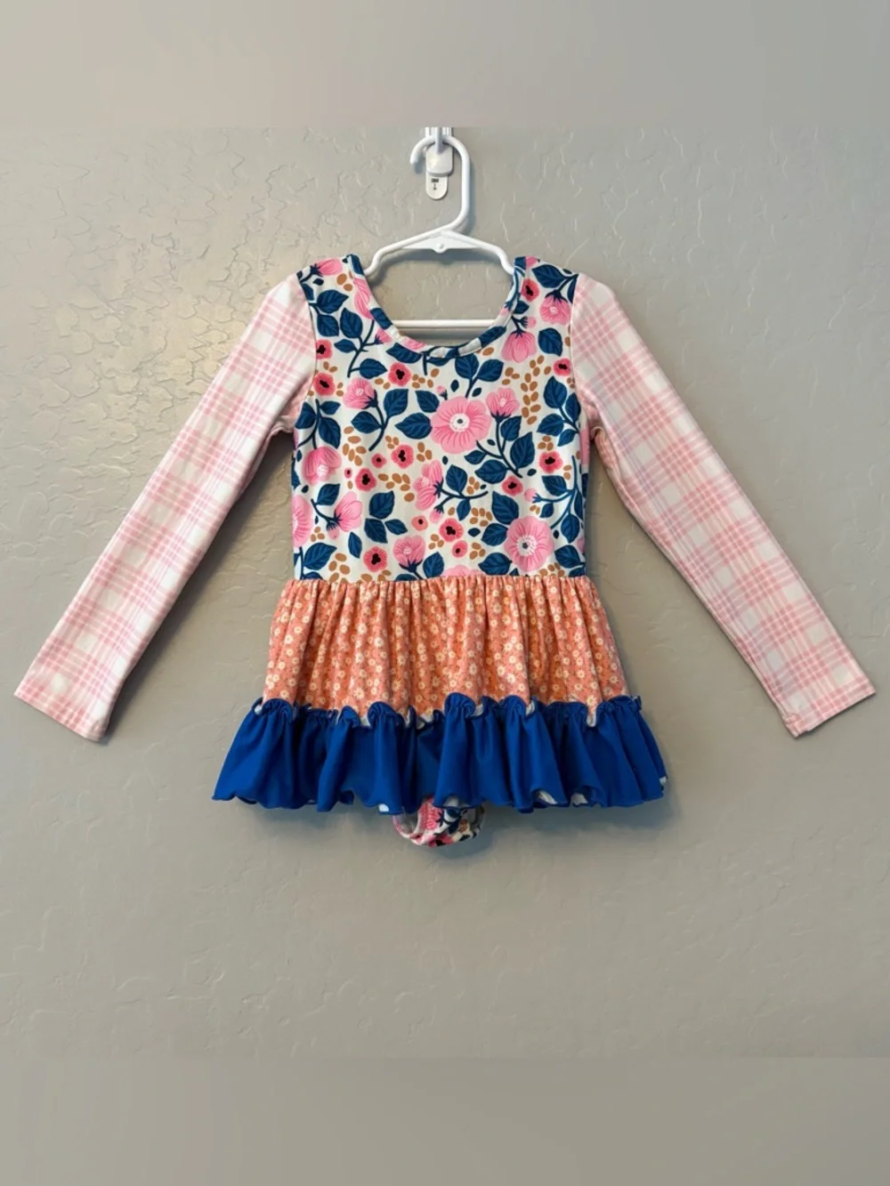 Cheeky Plum Farrah long sleeve blue and pink floral leotard size 6